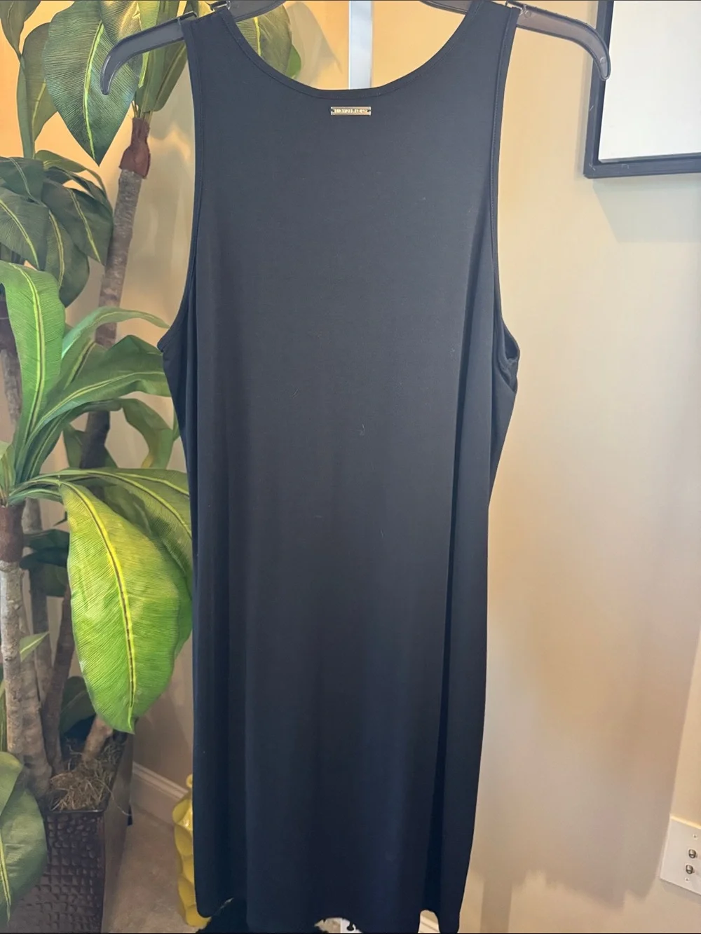 Black faux leather Fringe Tank Dress - Sleeveless Scoop Neck. Size M